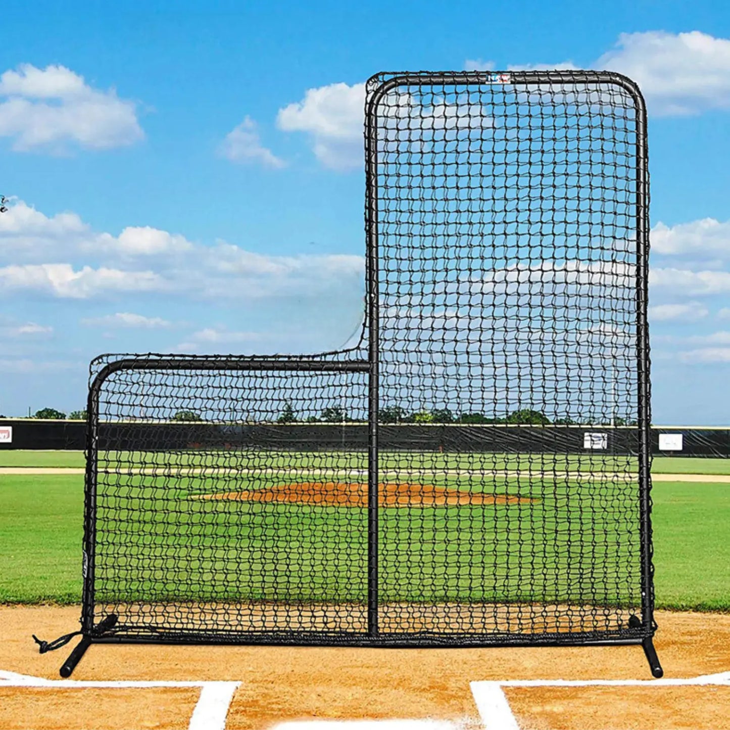 L-Shaped Baseball Practice Net for Outdoor Training