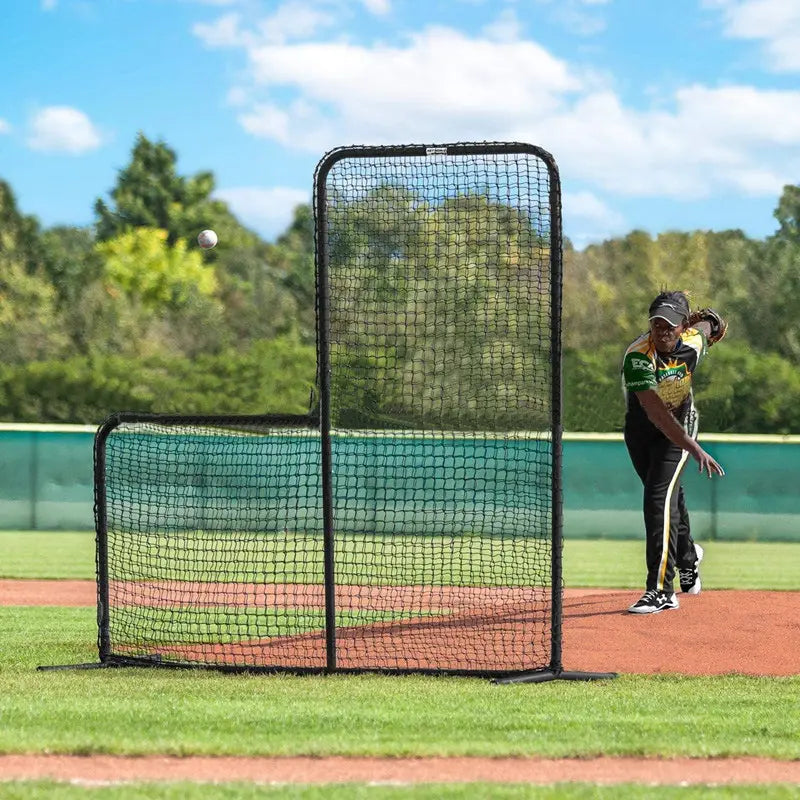 L-Shaped Baseball Practice Net for Outdoor Training