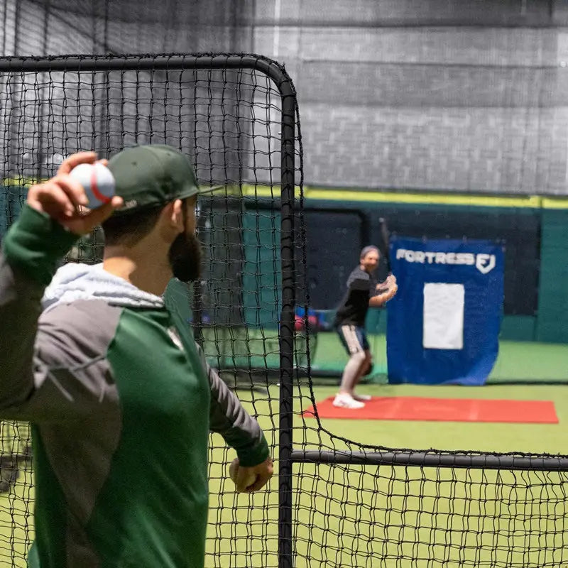 L-Shaped Baseball Practice Net for Outdoor Training